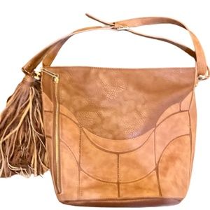 Steve Madden* Camel Genuine Leather Shoulder Handbag concealed Carry. NWOT